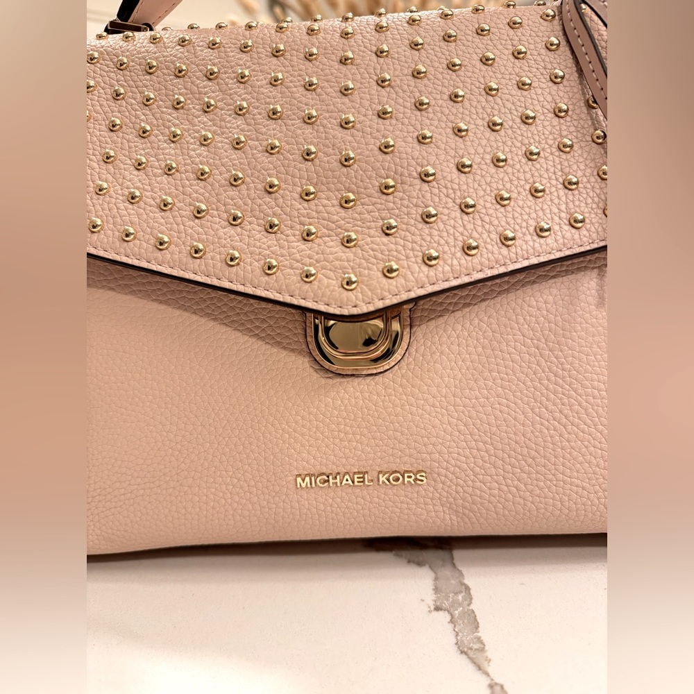 🆕 NWT Michael Kors Bristol Satchel Bag with studs • Soft Nude Pink - Picture 7 of 16